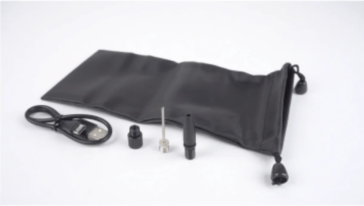 Airmoto connected to a tire valve with the included adapter