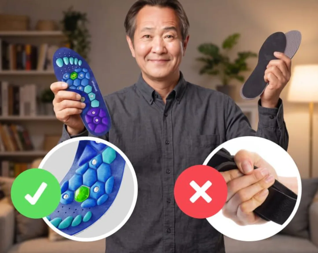 Akusoli’s four technology layers: arch support, acupressure, magnets, silver coating