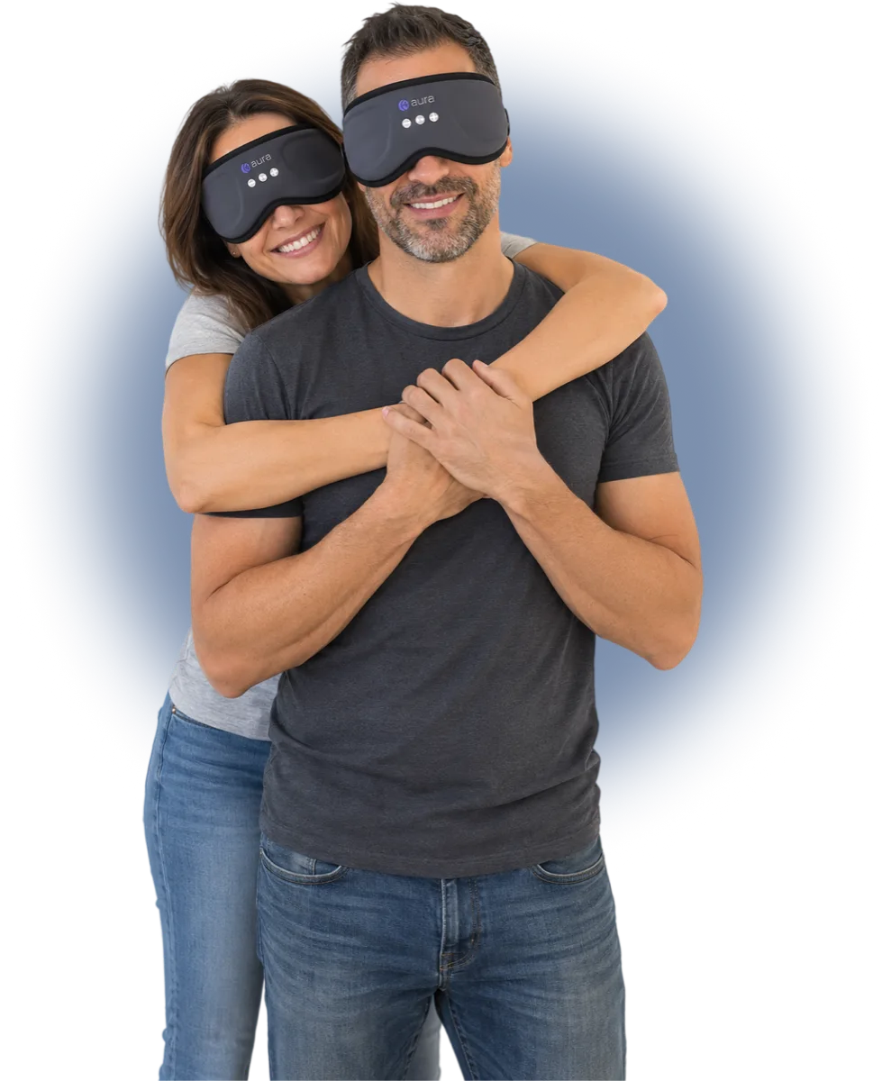 The Aura sleep mask's anatomical breakdown showing cushioned design and slim speakers