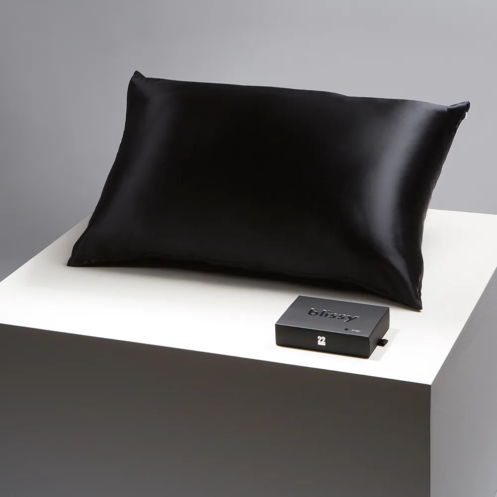 Blissy silk pillowcase in black, standard size with hidden zipper
