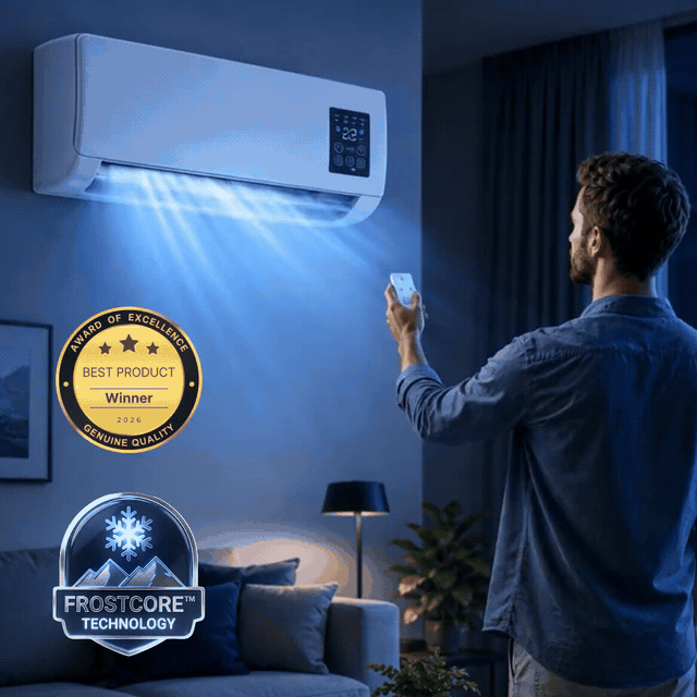 BlizzAir Portable AC hero shot showing the sleek design in action