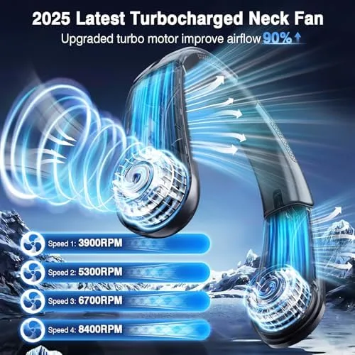 ChillGo neck fan LED display showing speed and battery level