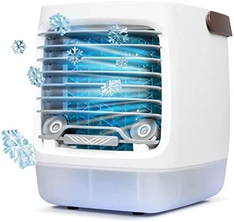 ChillWell 2.0 personal evaporative cooler blowing a cool mist across a desk