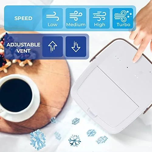 ChillWell 2.0 portable evaporative cooler, a small fan-and-pad unit on a table