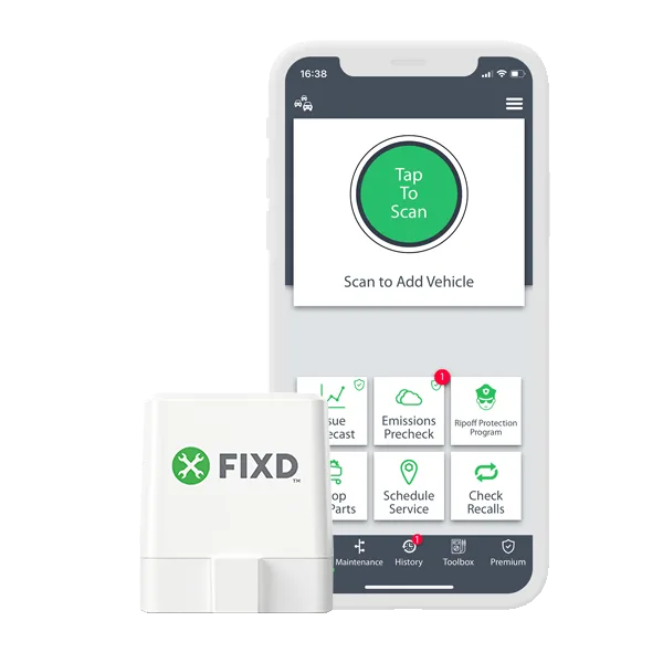 FIXD app and sensor showing diagnostic results