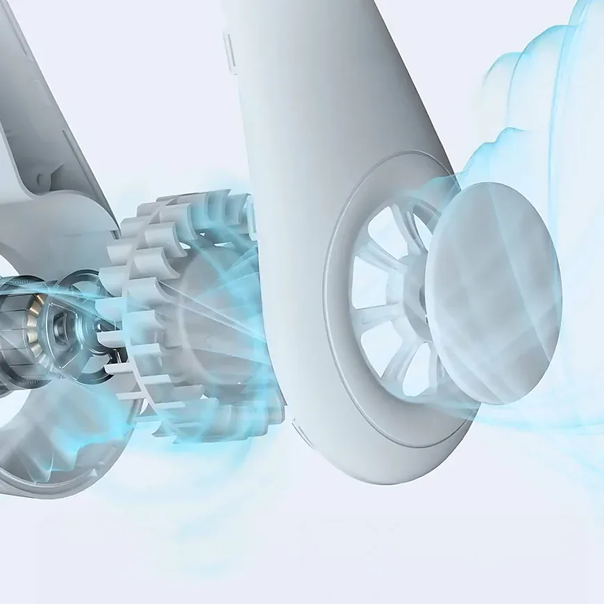 FluxoFan 360-degree airflow design wraps cool air around the neck