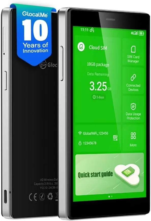 GlocalMe G4 Pro touchscreen showing data balance