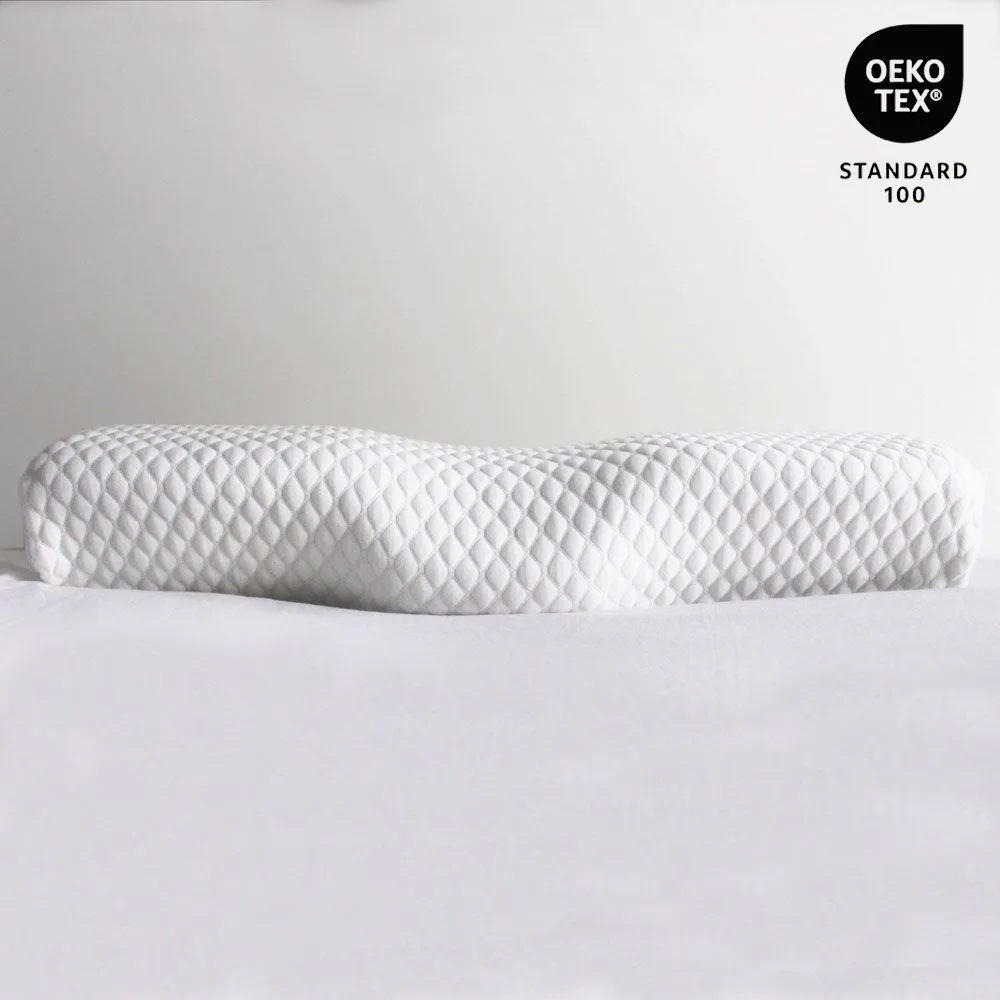 Groove Pillow with cervical dip design and bamboo charcoal memory foam for neck pain relief