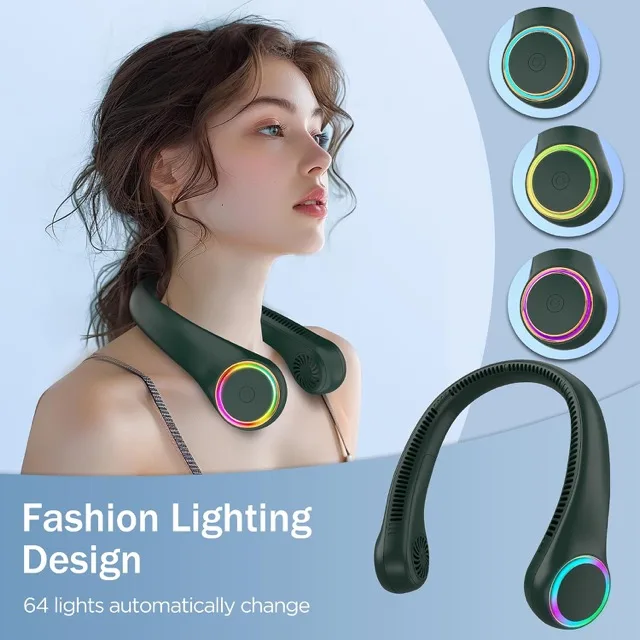 Close-up of Gulaki neck fan air outlets pushing 360-degree airflow around the collar