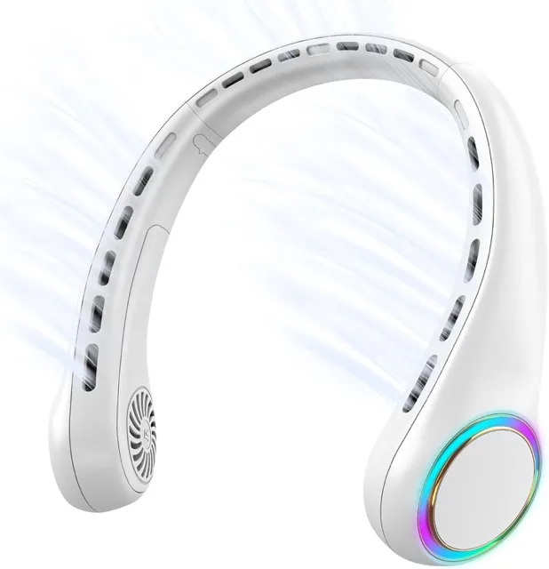 Gulaki bladeless neck fan in white with wraparound collar band