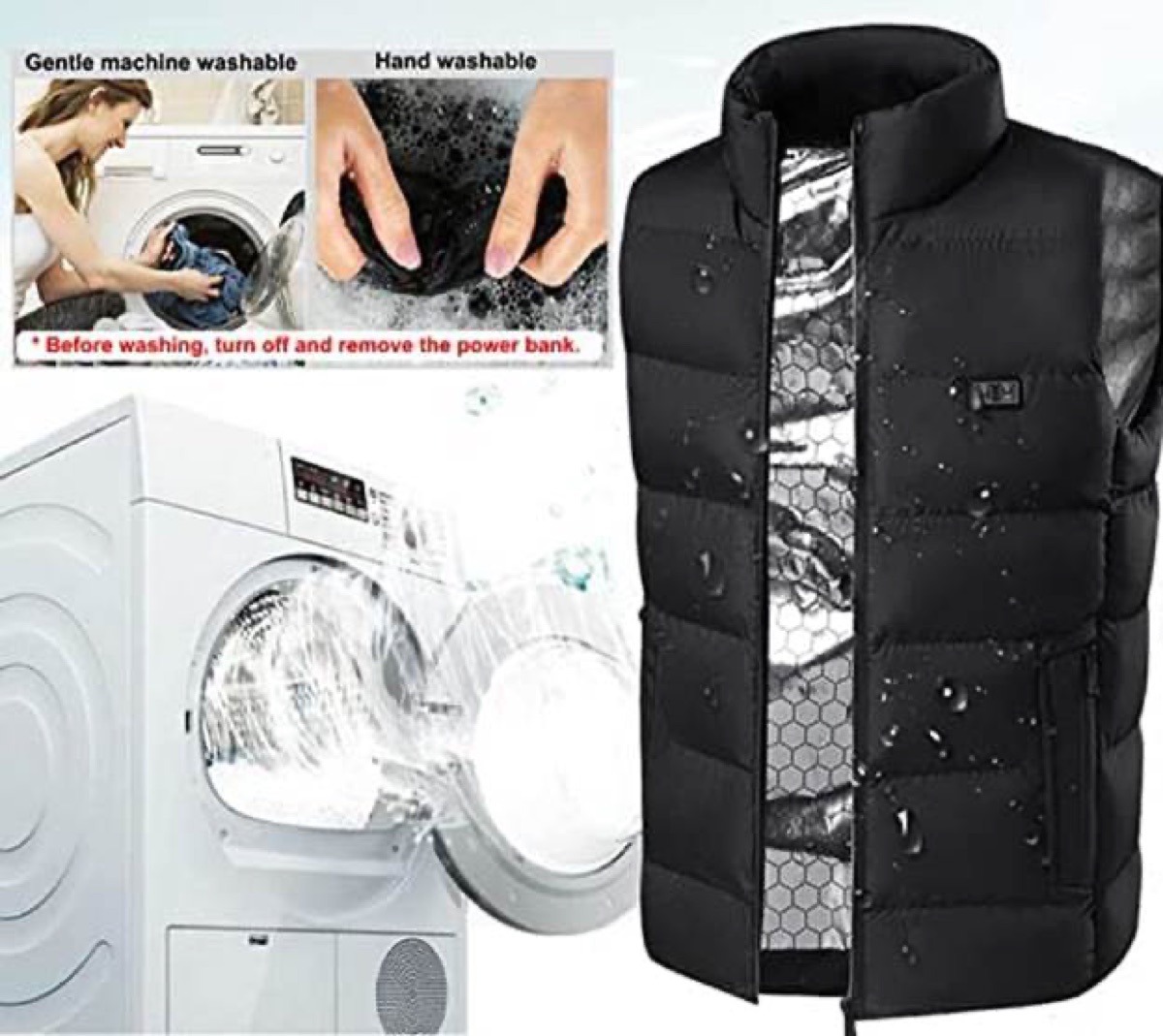Five heating zones highlighted on a heated vest