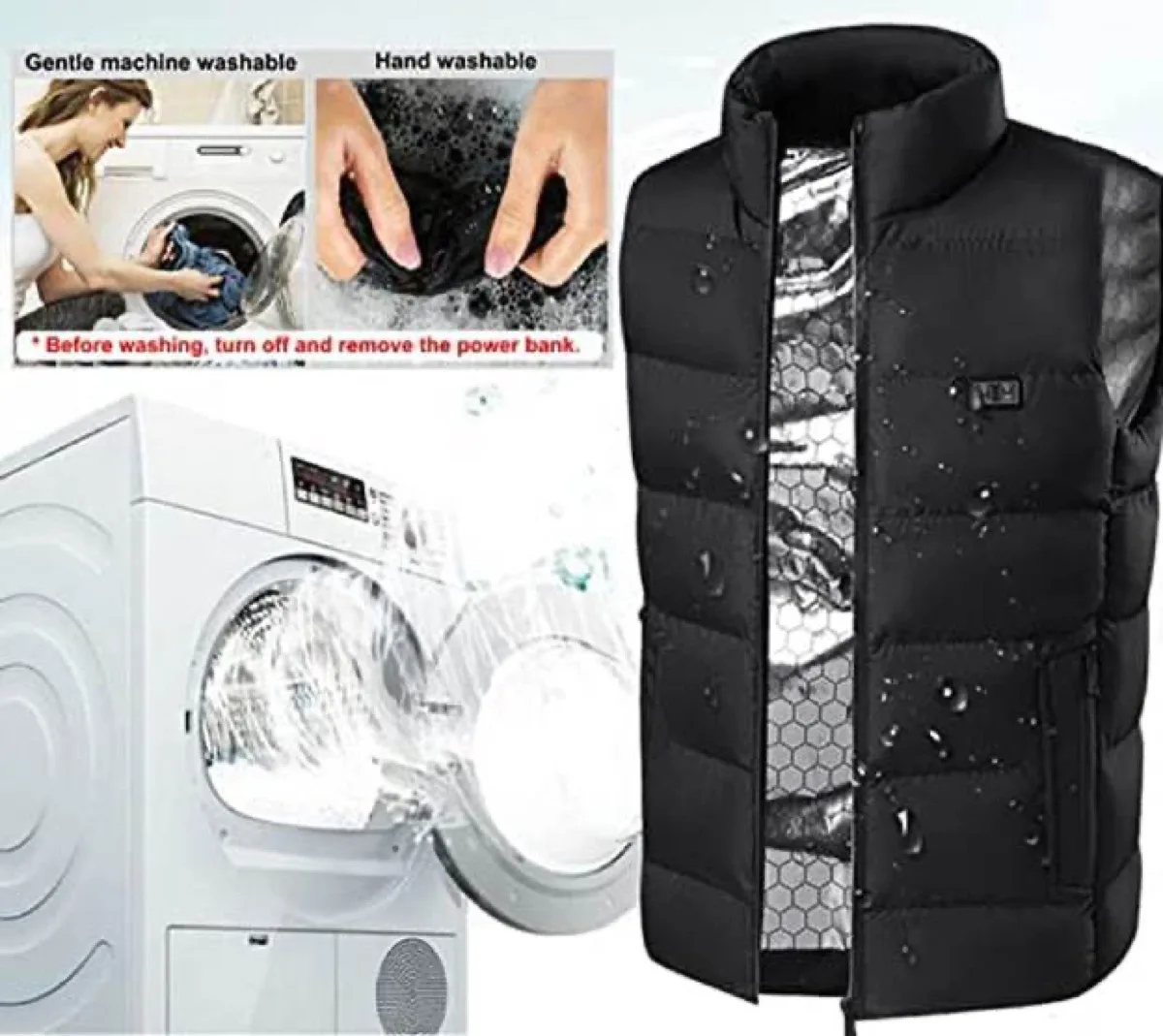Five heating zones highlighted on a heated vest