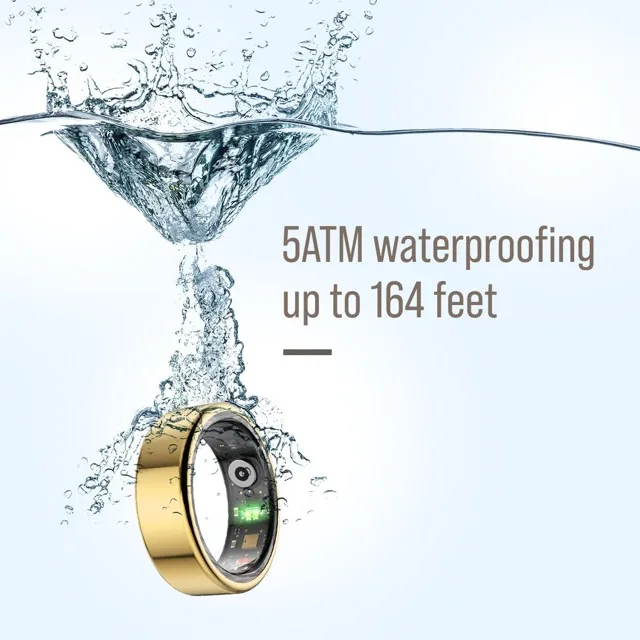 Herz P1 gold smart ring surviving a water splash, demonstrating IP68 waterproofing