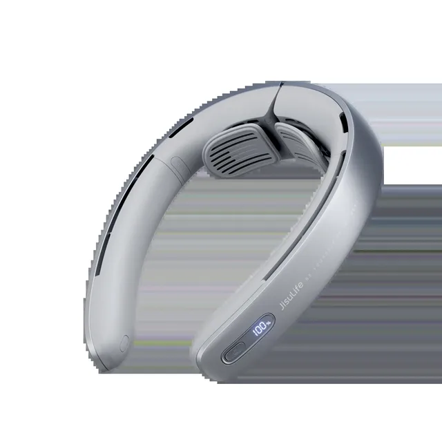 JISULIFE bladeless neck fan collar in blue with wraparound band