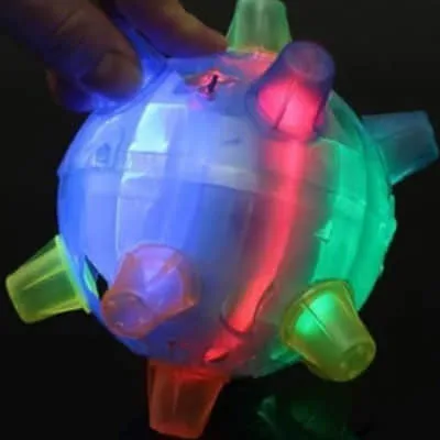 Jumping ball glowing with green and blue LED lights