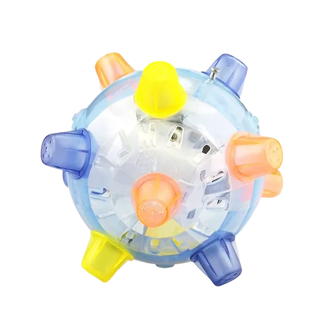 PetsBoro jumping ball for dogs, clear shell with colored nubs and LED lights