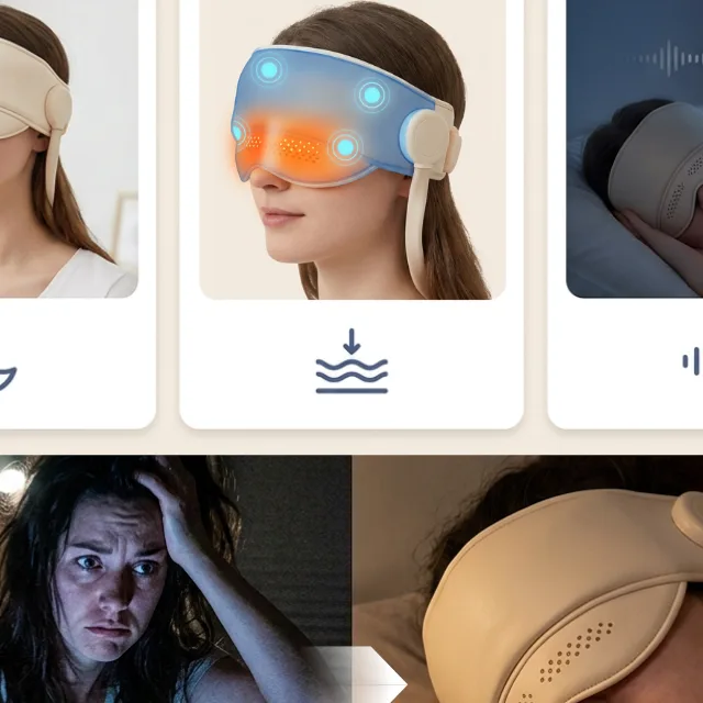 Sleep Ease calming mask fit showing the contoured cups and strap
