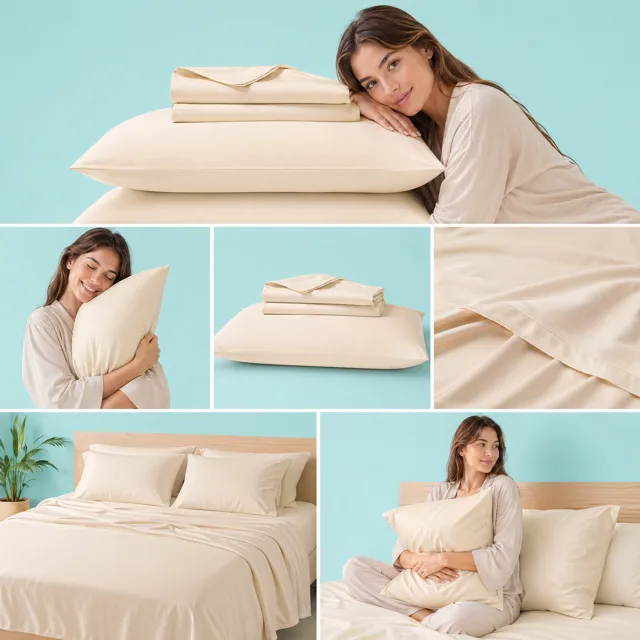A bright bedroom with the Sleepgram bamboo sheet set on a neatly made bed