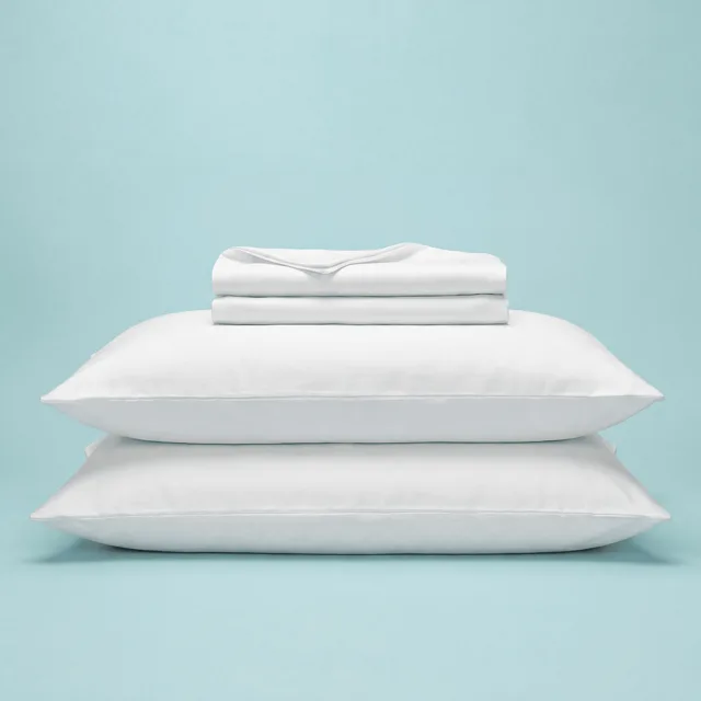 The Sleepgram sheet set in White showing even color and smooth weave after repeated washing